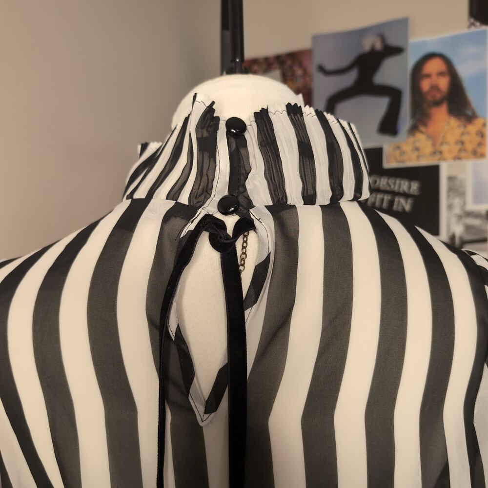 Striped Sheer Long Sleeve Bodysuit Gothic - Picture 3 of 7